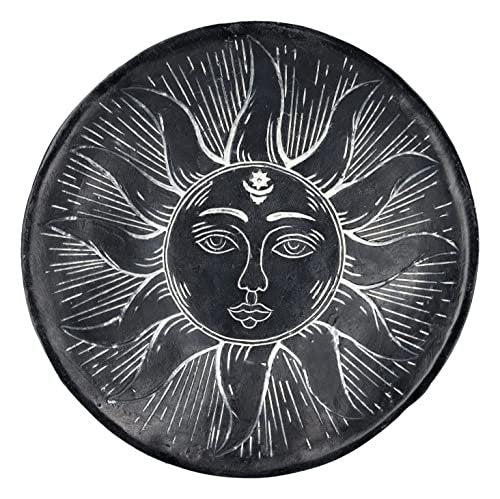 Pacific Giftware Carved Illustrated Sun and Moon Resin Trinket Bowl Black 8” Diameter