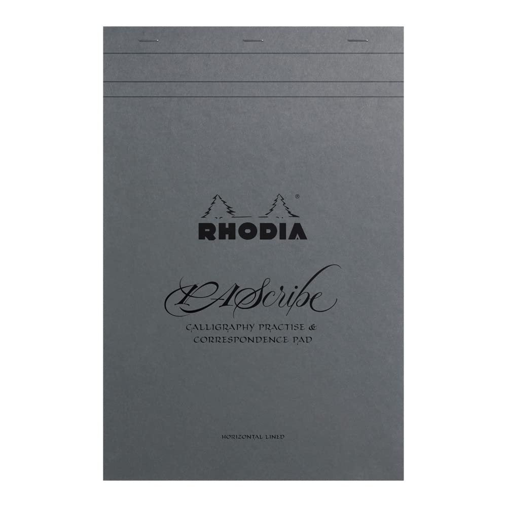 Rhodia 19006C - Stapled Pad for Calligraphy Pascribe Gray Maya Pad - A4+ - Lined - 60 Detachable Sheets - Clairefontaine Maya Gray Paper 120 g/m