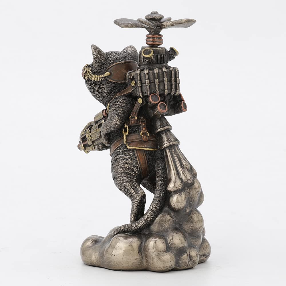 Veronese Design 5 1/2 Inch Tall Steampunk Cat Propeller Animal Collecitble Figurine Cold Cast Bronzed Resin Statue
