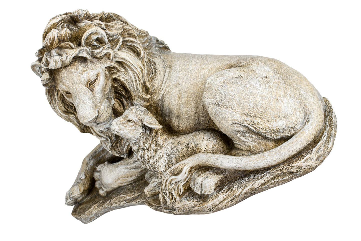 Joseph's Studio Lion and Lamb Garden Statue – 12.5" Religious Outdoor Décor – Peaceful Resin Sculpture for Yard, Patio, or Memorial Display