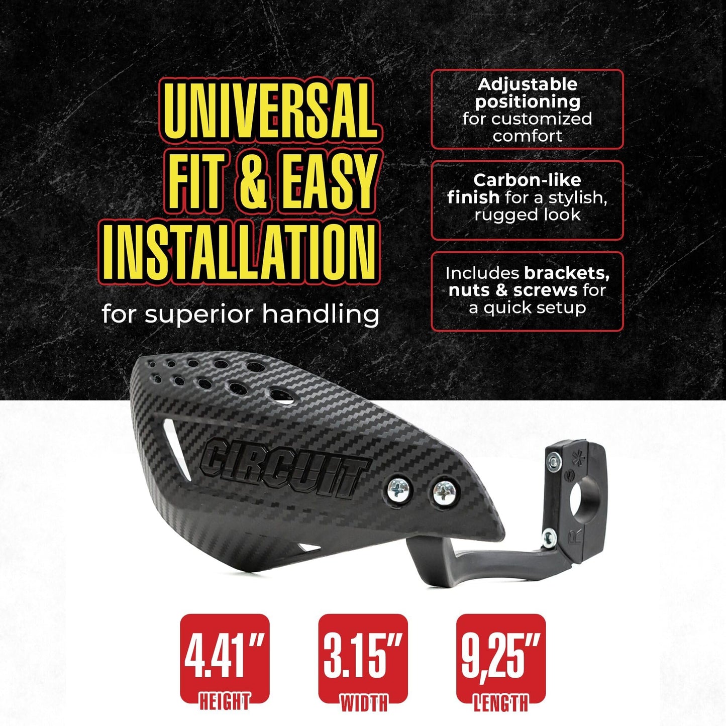 CIRCUIT EQUIPMENT Universal Motorcycle Handguards - High Strength Enduro Motorcycle Handguards Vector for Any Weather - Dirt Bike Handguards with Brackets, Nuts, & Screws
