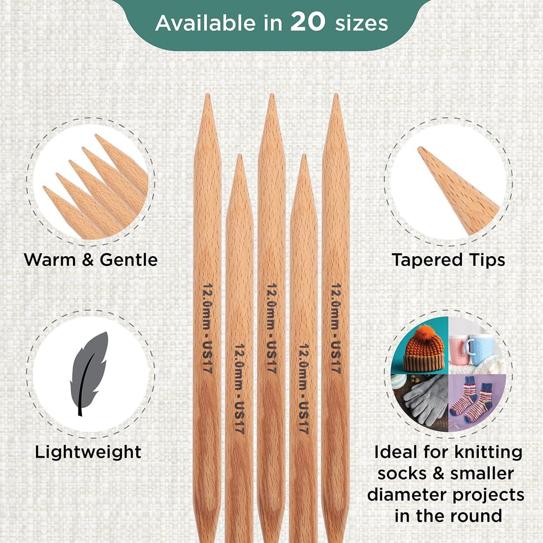 KnitPro Basix Beech Double Pointed Needles 8" (20cm)