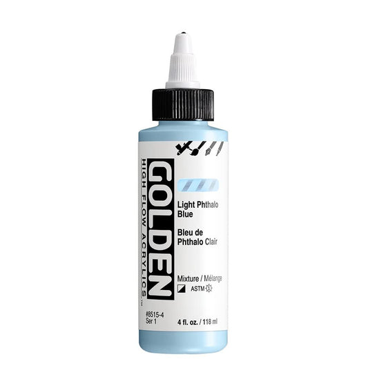 High Flow Acrylics by GOLDEN, Light Phthalo Blue, 4 fl. oz. Bottle, Professional Acrylic Paint, Semi-Opaque