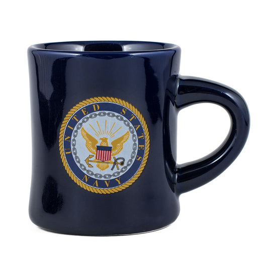 United States Navy Decal Logo Navy Blue Stoneware Diner Mug - Holds 10 Ounces by MCI