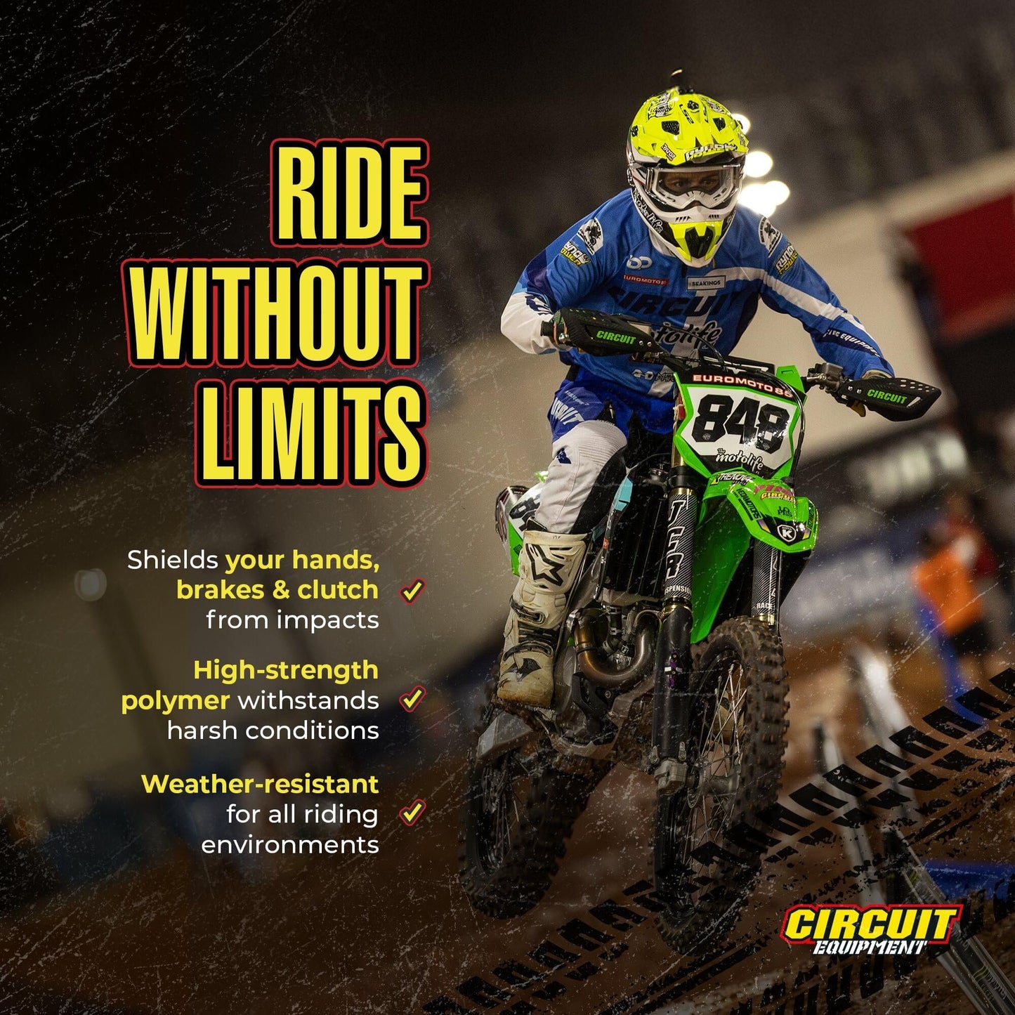 CIRCUIT EQUIPMENT Universal Motorcycle Handguards - High Strength Enduro Motorcycle Handguards Vector for Any Weather - Dirt Bike Handguards with Brackets, Nuts, & Screws