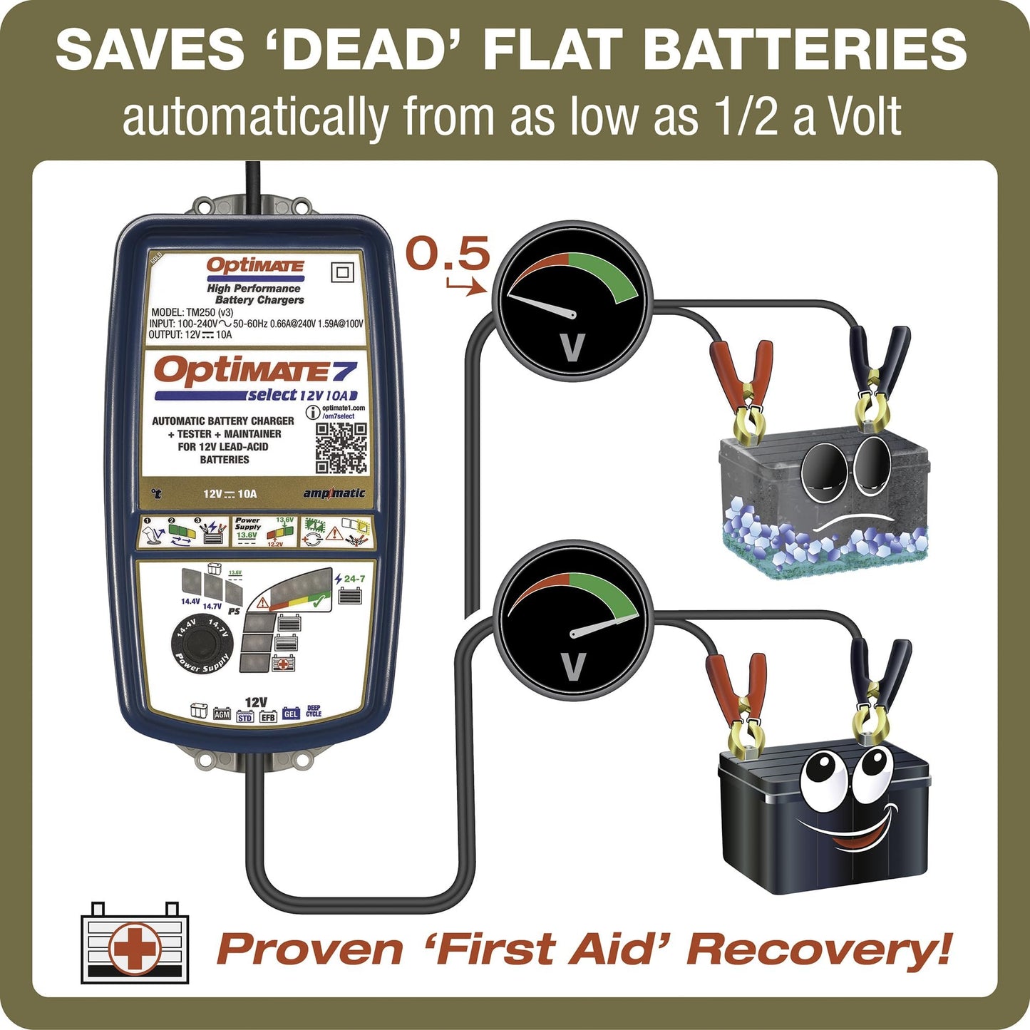 Optimate 7 Select - 12V 10A, High Performance Automotive Battery Charger & maintainer for premium AGM, Deep-Cycle Batteries (TM-251v3)