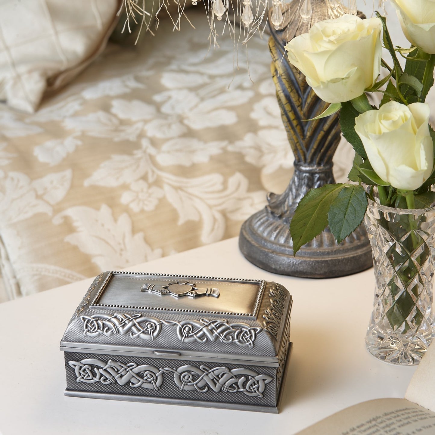 Handcrafted Irish Claddagh Jewelry Box by Mullingar Pewter