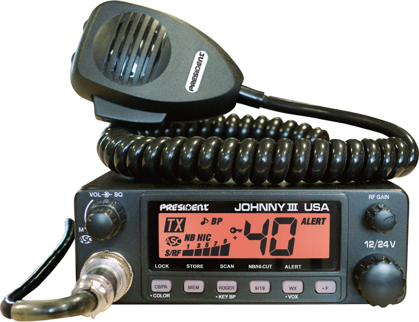 President Johnny III USA 40 Channel CB Radio 12 or 24V, Black