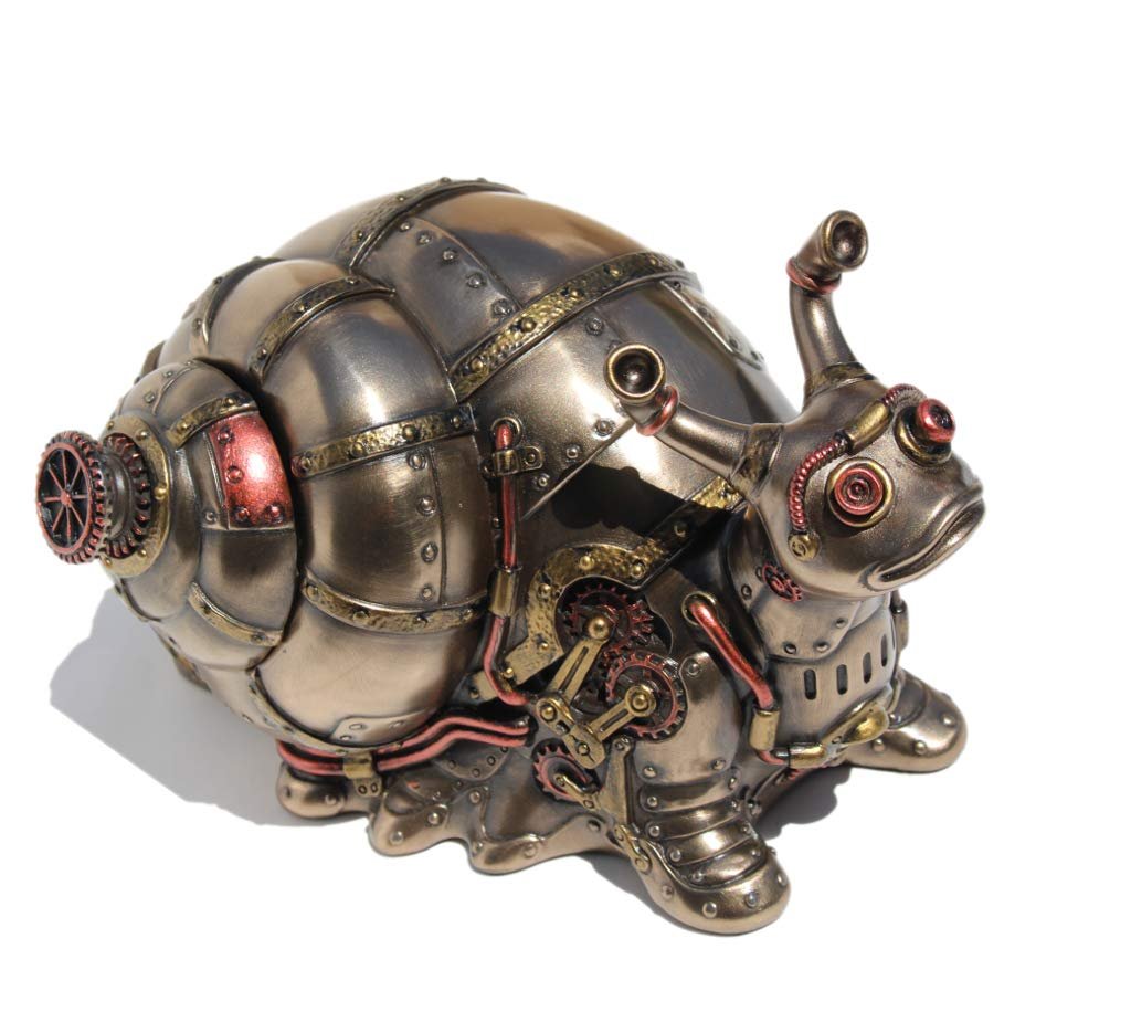 Veronese Design 4.5" Tall Steampunk Giant Land Snail Hidden Trinket Box Cold Cast Resin Antique Bronze Finish