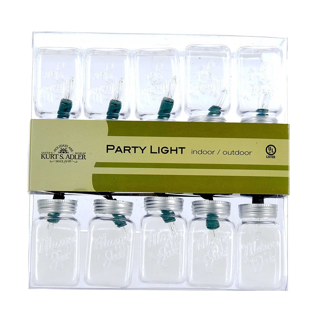 Kurt Adler UL 10-Light Clear Mason Jar Light Set