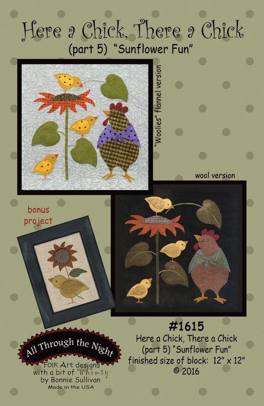 All Through the Night Here a Chick, There a Chick (Part 5) - Sunflower Fun - Yellow - Sewing Pattern - One size (12in x 12in block, 36in x 42in wall hanging)