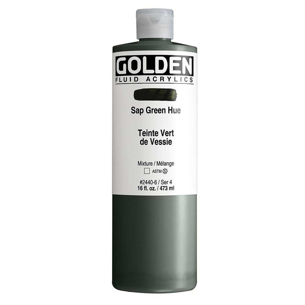 Fluid Acrylics by GOLDEN, Sap Green Hue, 16 fl. oz. Bottle, Professional Acrylic Paint, Transparent