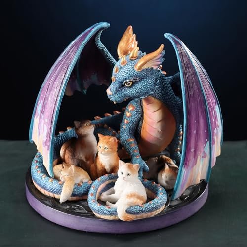 Veronese Design 5 1/8 Inch Foster Family by Selina Fenech Iridescent Dragon and Cats Hand Painted Figurine