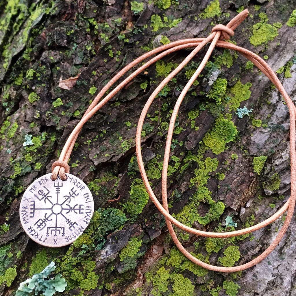 Shire Post Mint Ullr/Vegvisir Bronze and Leather Necklace
