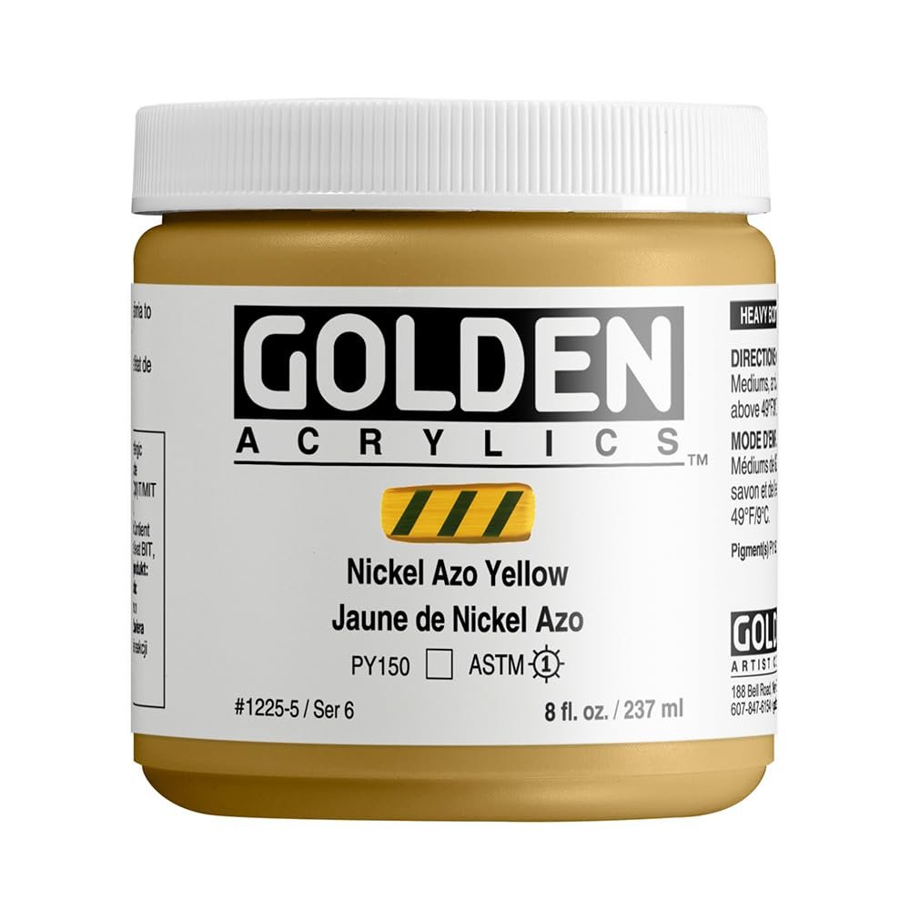 Heavy Body Acrylics by GOLDEN, Nickel Azo Yellow, 8 fl. oz. Jar, Professional Acrylic Paint, Transparent