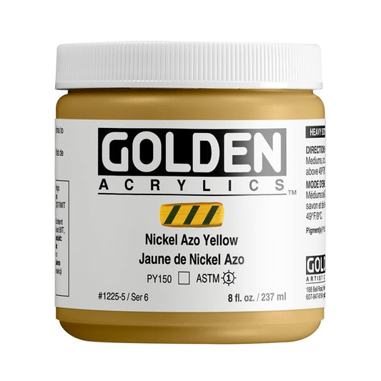 Heavy Body Acrylics by GOLDEN, Nickel Azo Yellow, 8 fl. oz. Jar, Professional Acrylic Paint, Transparent