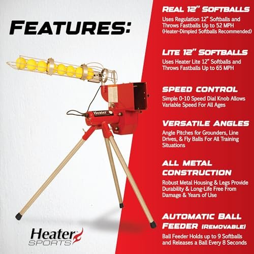 Heater Sports Softball Pitching Machine with 9 Ball Automatic Feeder
