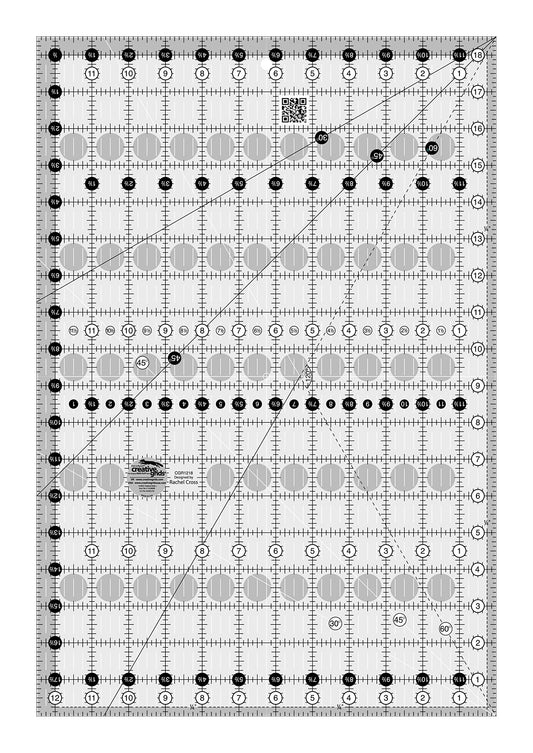 Creative Grids Quilt Ruler 12-1/2in x 18-1/2in Rectangle – CGR1218 – Made in USA, Non-Slip Grip Acrylic Quilting, Sewing, Crafting, Patchwork Ruler for Measuring & Cutting Fabric