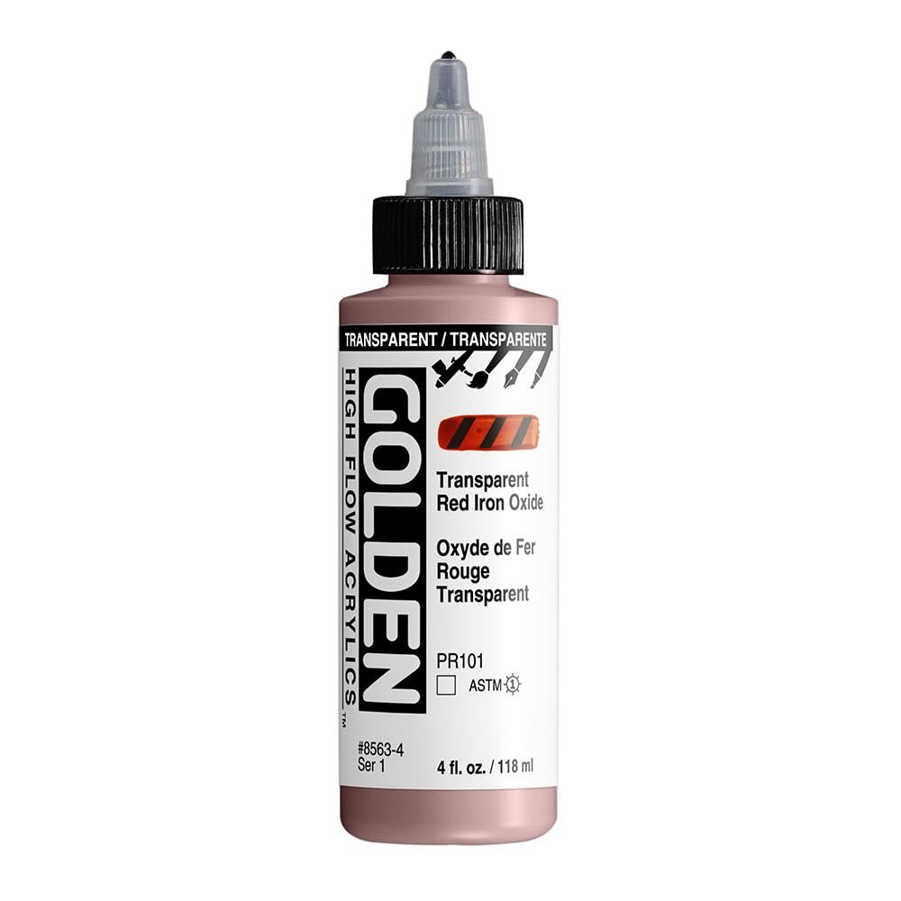 High Flow Acrylics by GOLDEN, Transparent Red Iron Oxide, 4 fl. oz. Bottle, Professional Acrylic Paint, Transparent