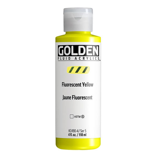 Fluid Acrylics by GOLDEN, Fluorescent Yellow, 4 fl. oz. Bottle, Professional Acrylic Paint, Transparent