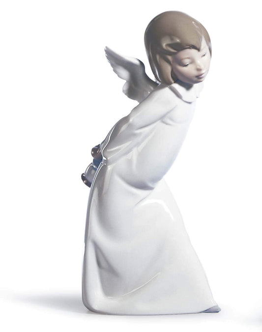 LLADRÓ Curious Angel Figurine. Porcelain Angel Figure.