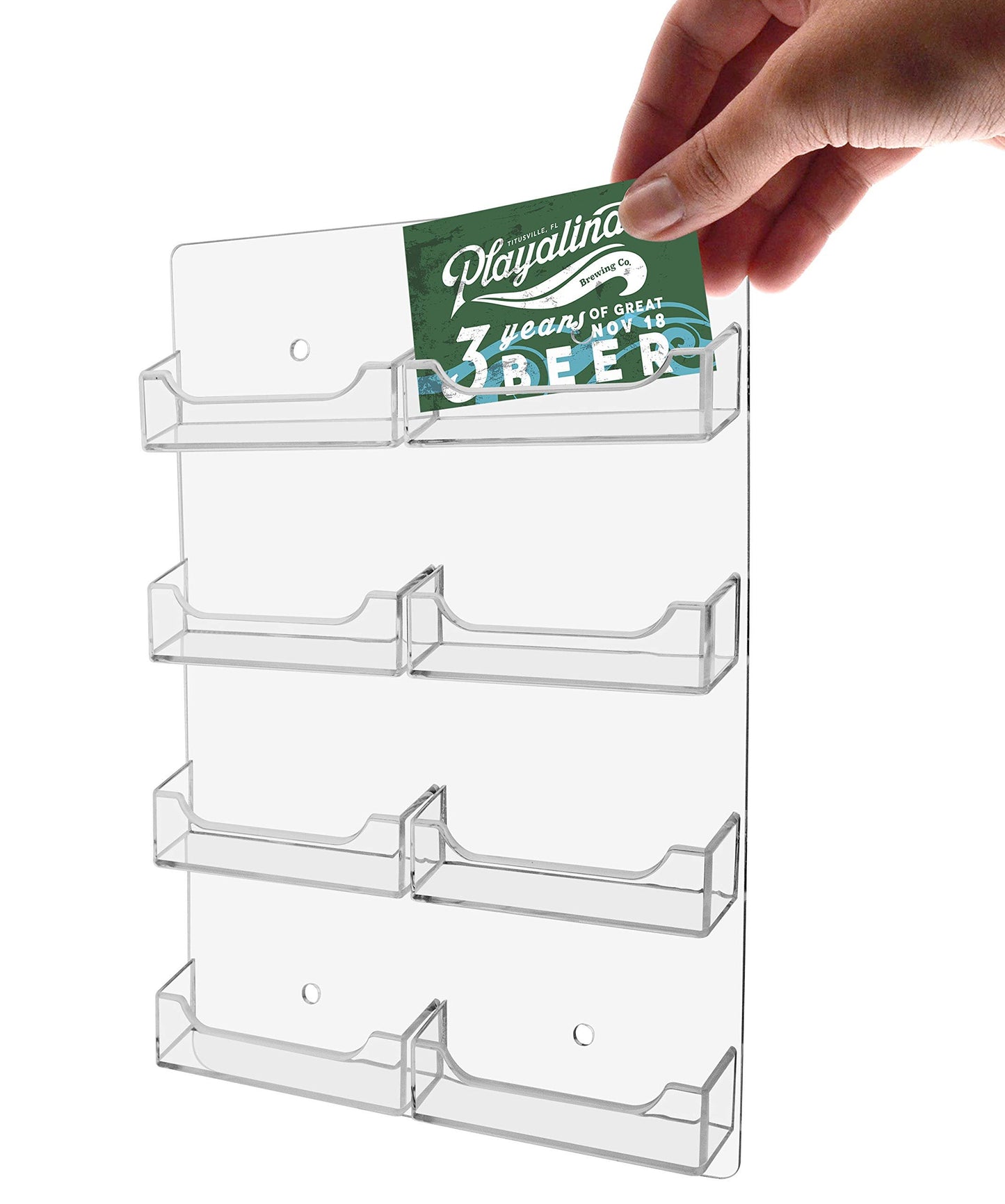 Marketing Holders Wall Business Card Holder with Hanging Hardware for 3.5" x 2" Gift Cards Clear Acrylic 8 Slot Display Holds 50 Contact or 30 Membership Cards No Assembly