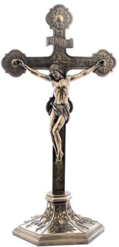 US 22.38 Inch Crucifix on The Stand Cold Cast Bronze Sculpture Figurine