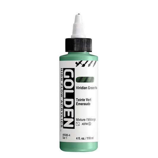 High Flow Acrylics by GOLDEN, Viridian Green Hue, 4 fl. oz. Bottle, Professional Acrylic Paint, Semi-Transparent