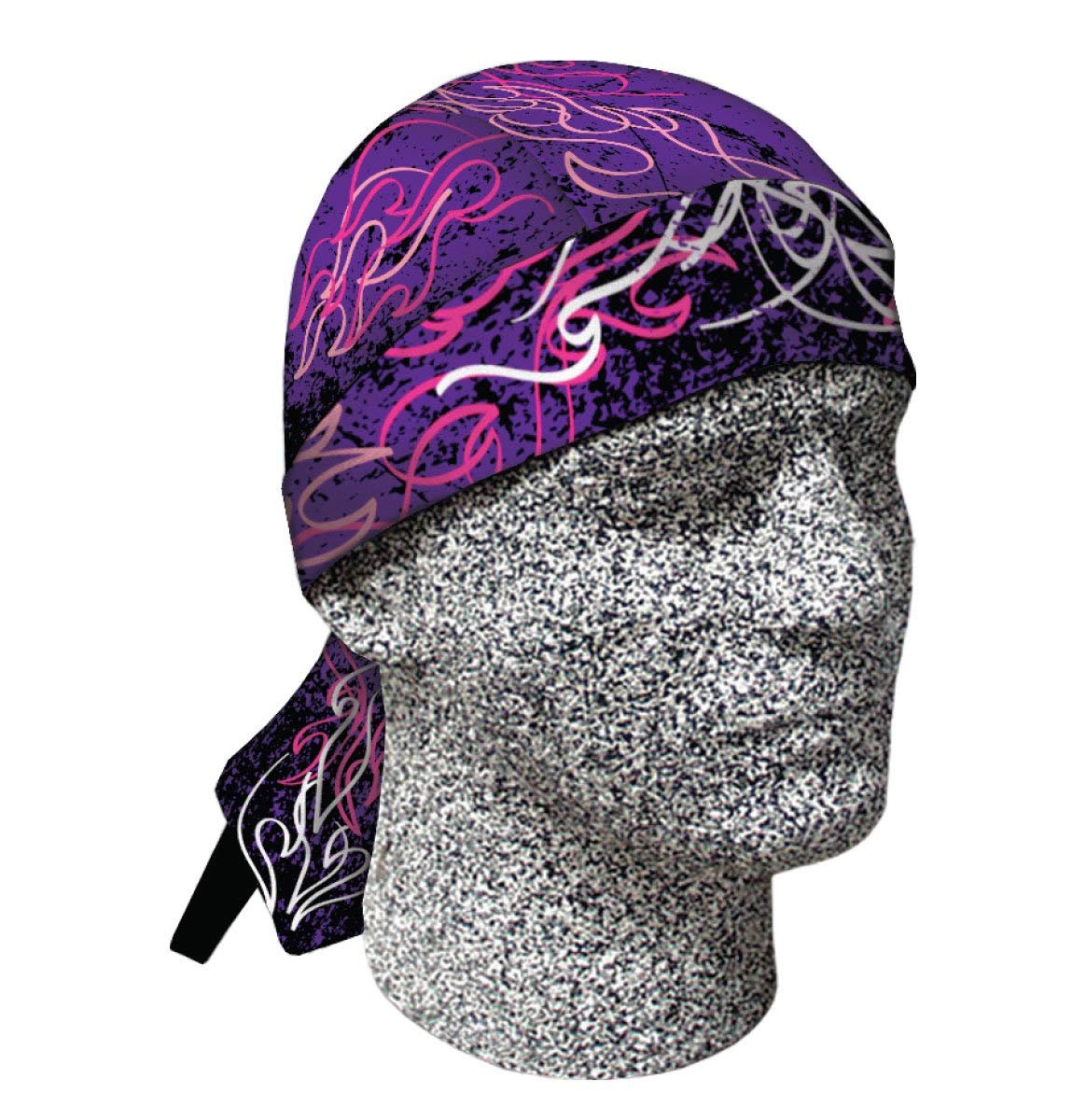 Purple Pink Black Pinstripe Firey Flames Danbanna Headwrap Doo Rag Skull Cap Sweatband Durag