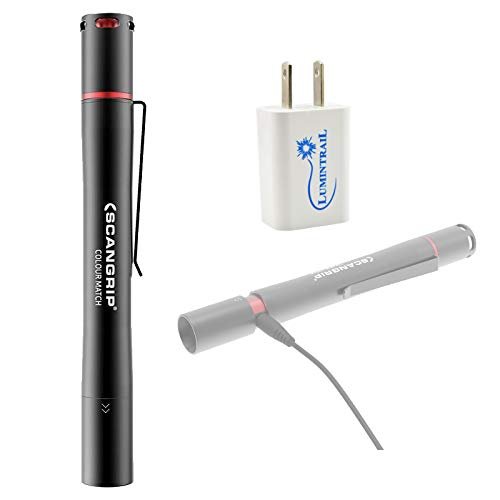 Scangrip Matchpen R Rechargeable Penlight with 2 Color Light Bundle with a Lumintrail USB Wall plug