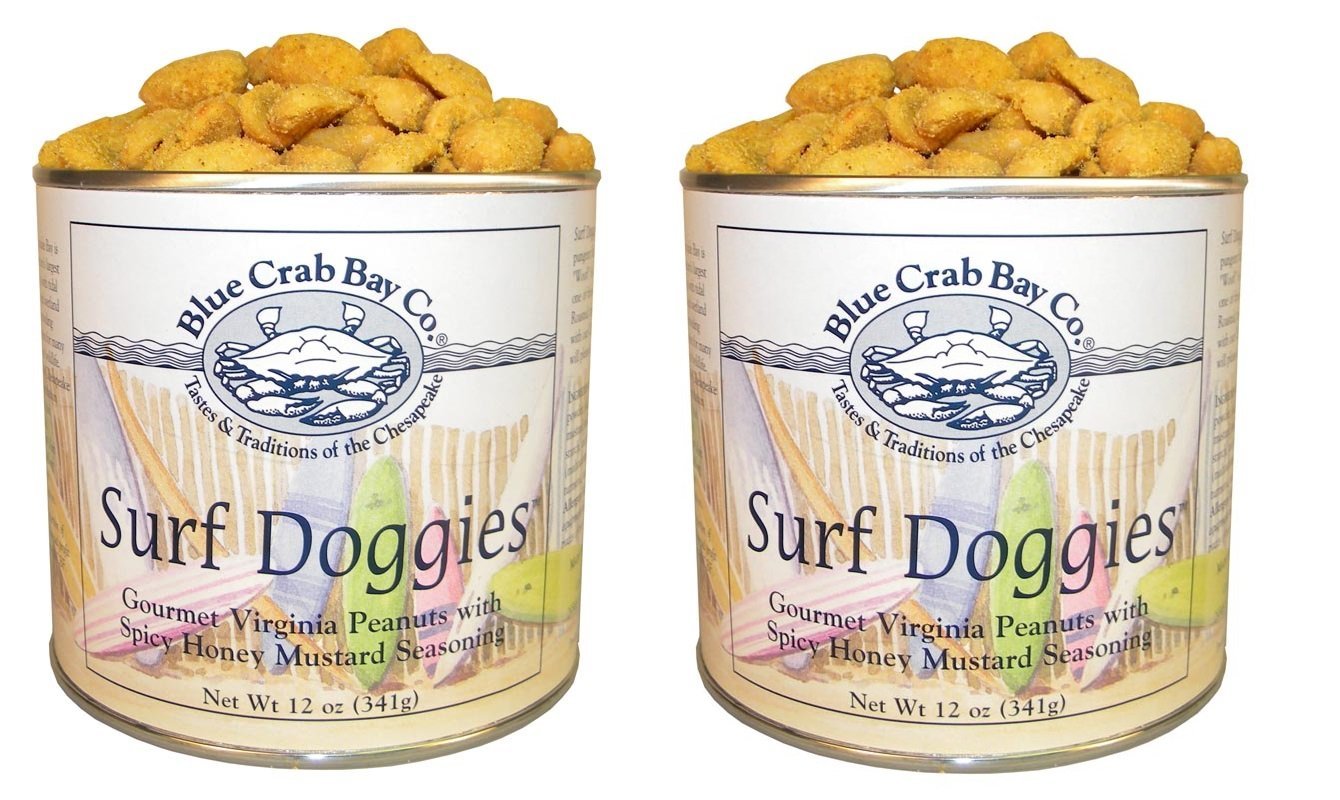Blue Crab Bay Co. "Surf Doggies" - Spicy Honey Mustard Peanuts - 12 Oz. Tin (Pack of 2)