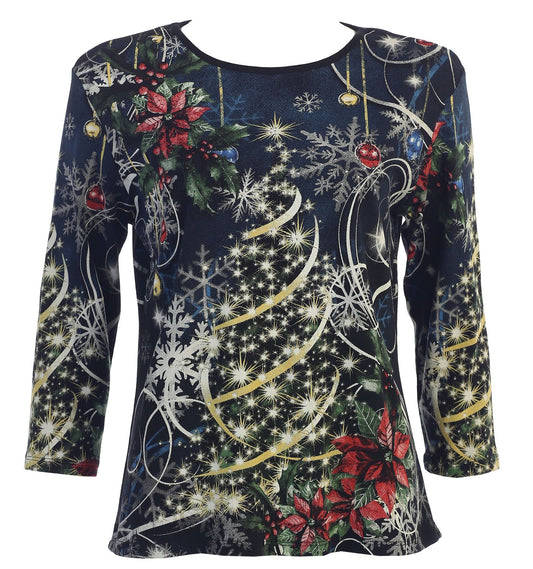Jess & Jane "Christmas Joy" Cotton Top in Black 14-1077