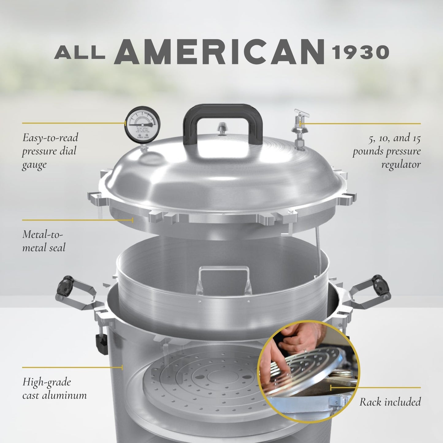 All American 1930 Sterilizer - Suitable for Any Heat Source - Includes Rack - Made in The USA