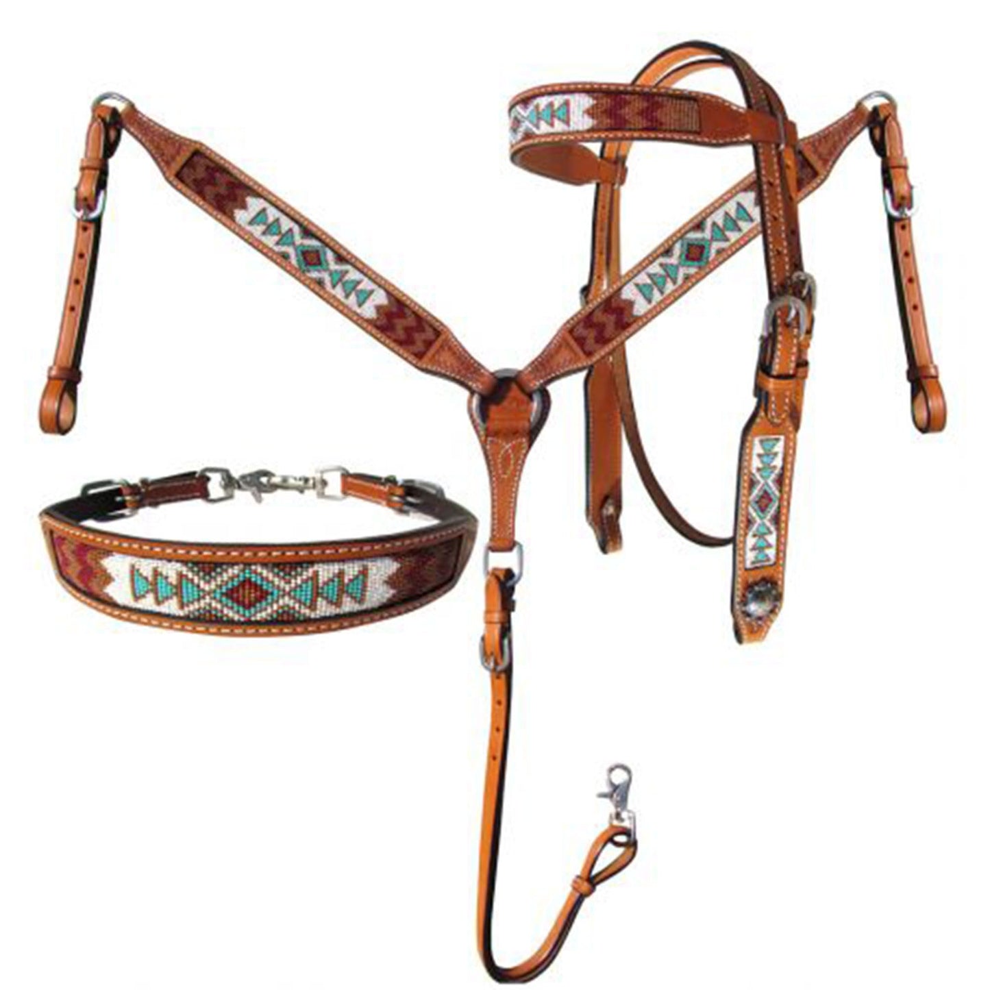 Showman Argentina Cow Leather Headstall & Breast Collar Set w/Navajo Beaded Inlays