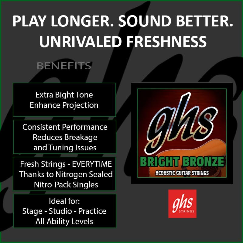 GHS Strings - Nashville High Tuning Guitar Strings – High Strung/Nashville Tuning Set – Studio Bright Tone, Perfect for Layering & Recording - Bright Bronze - Model: CU-BBHT SET - Light Gauge (11-20)
