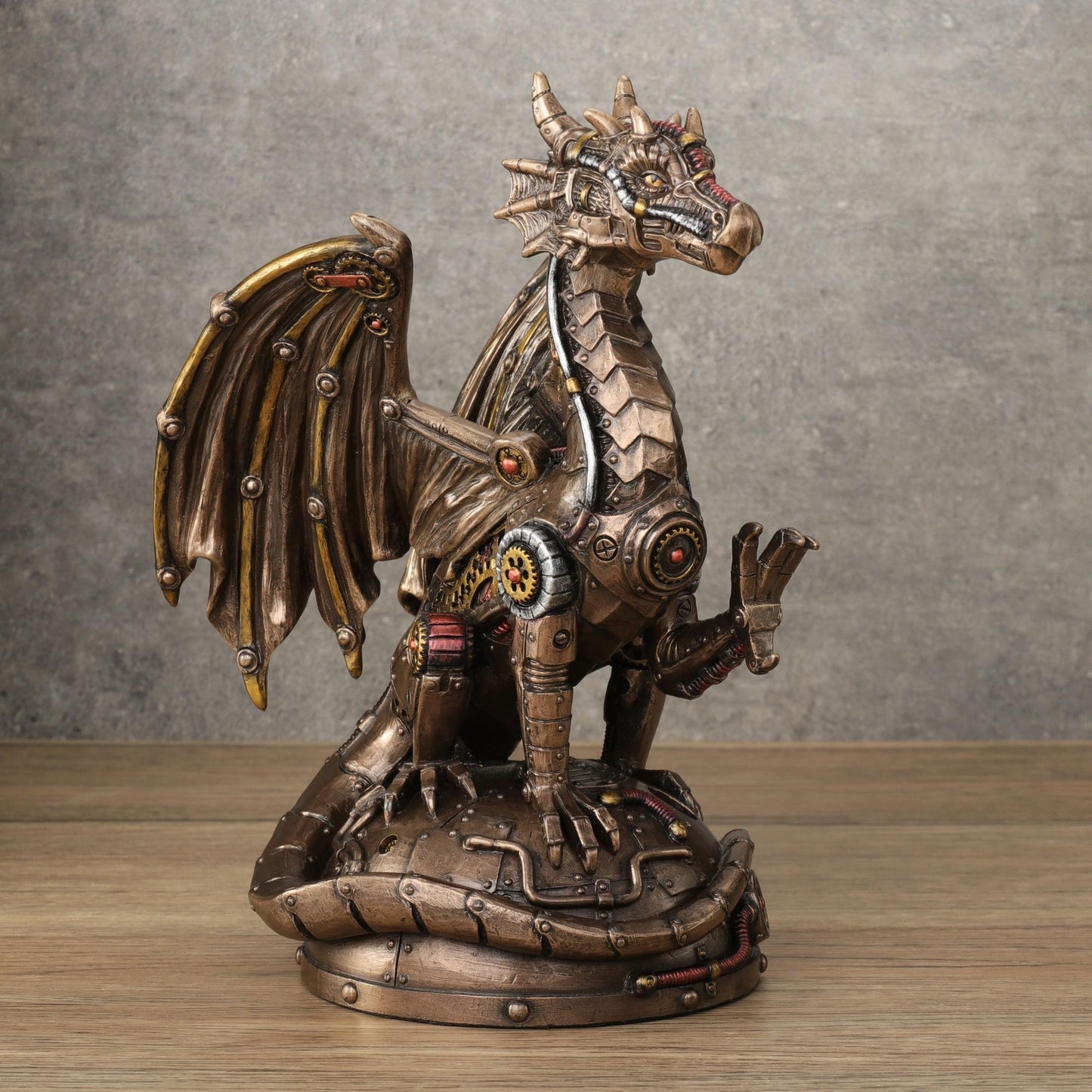 Veronese Design 8 1/4 Inch Steampunk Mechanical Gear Dragon Sitting on Platform Cold Cast Resin Bronze Finish