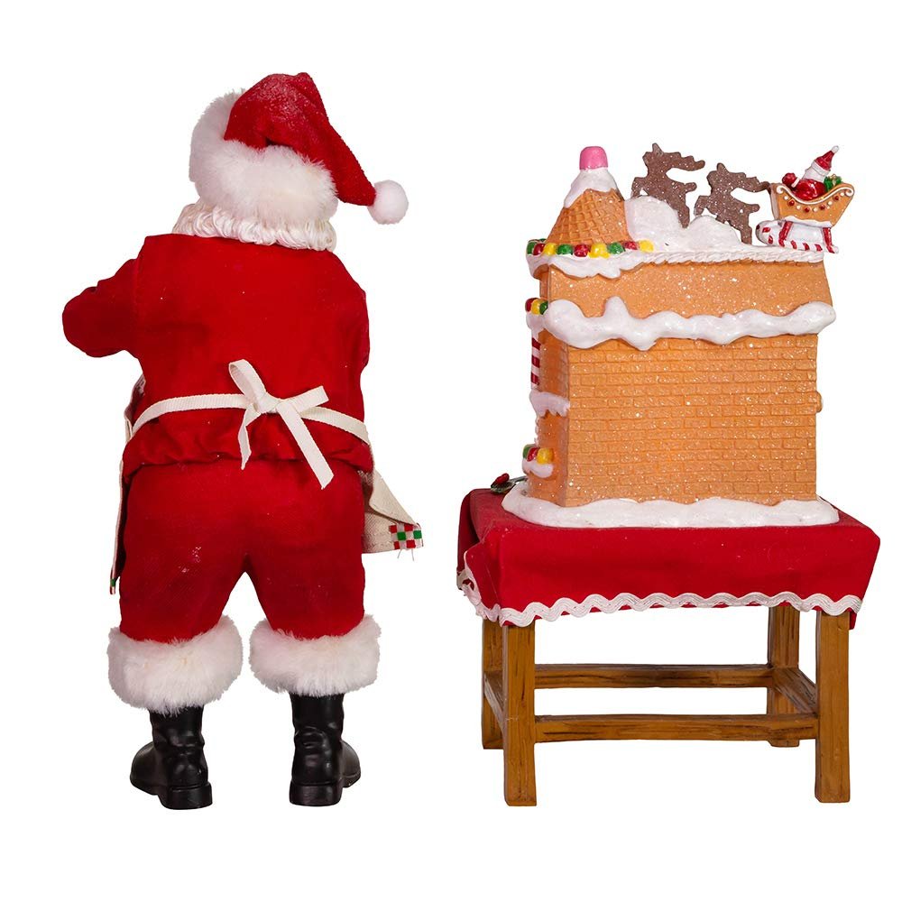 Kurt Adler 10.5-Inch Battery-Operated Fabriche Santa Decorating LED Gingerbread House Table Piece (JEL1203)