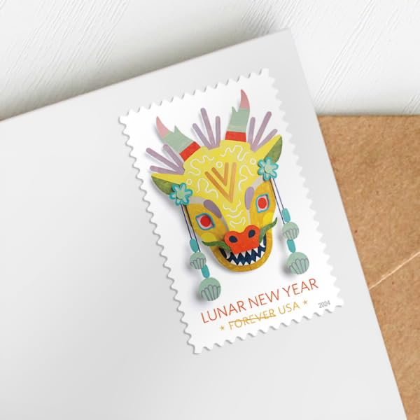 United States Postal Service Lunar New Year: 2024 Year of The Dragon, Sheet of 20 Postage Stamps