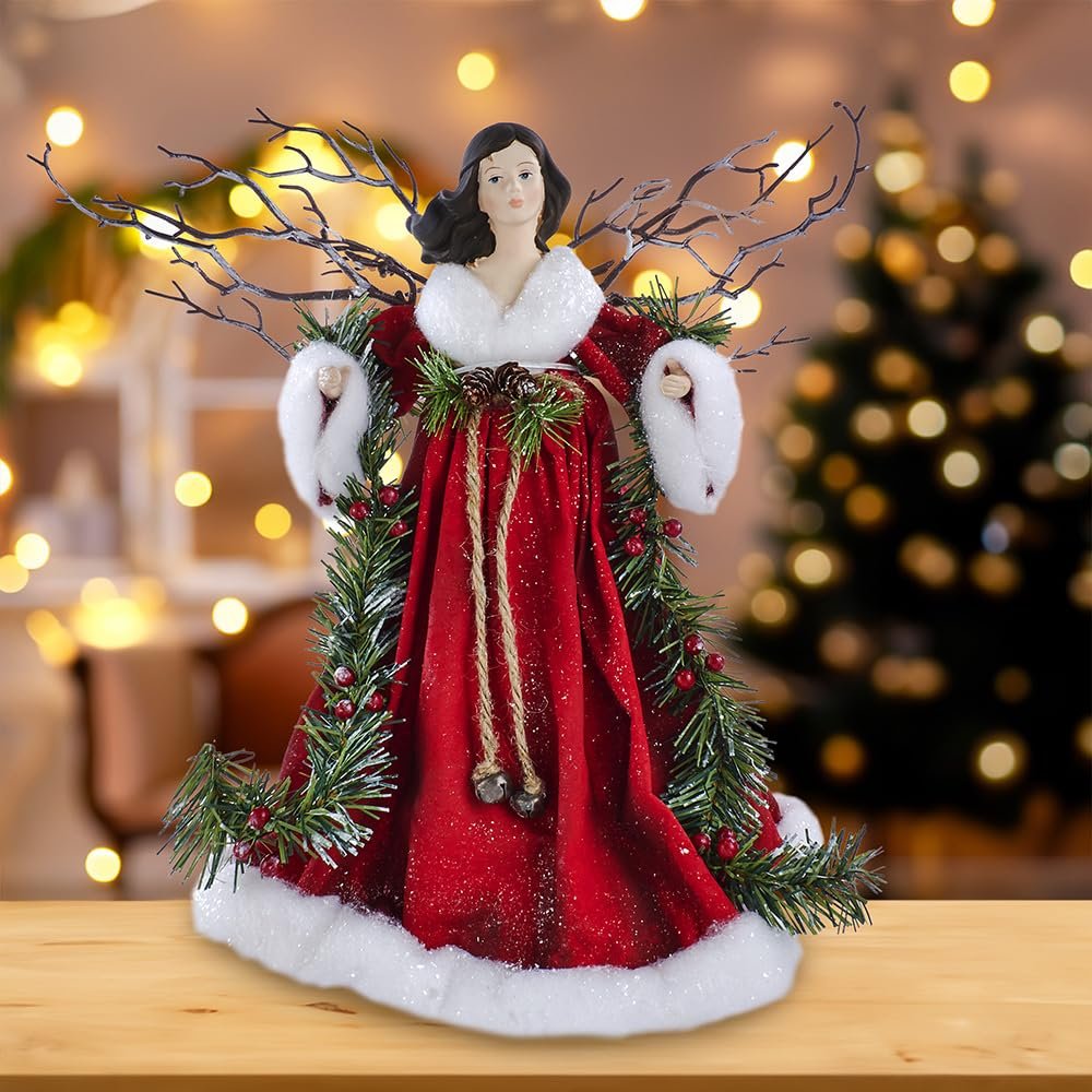 Kurt Adler 14-Inch Fabric Mache Red Angel Treetop