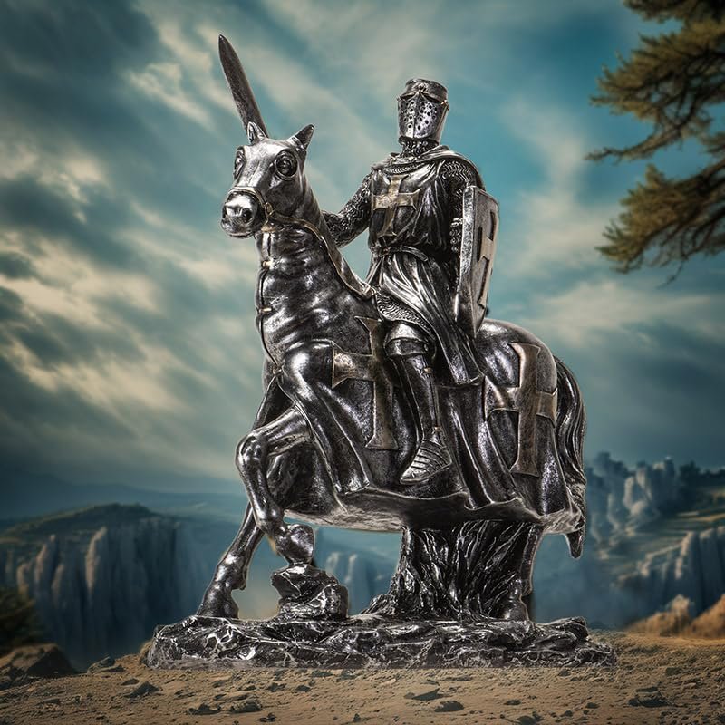 Pacific Giftware Medieval Knight on Horseback with Sword and Shield Figurine Detailed Decor Piece Medieval Armor and Cross Emblems Gifts and Tabletop or Office Desk for Home 8 Inches