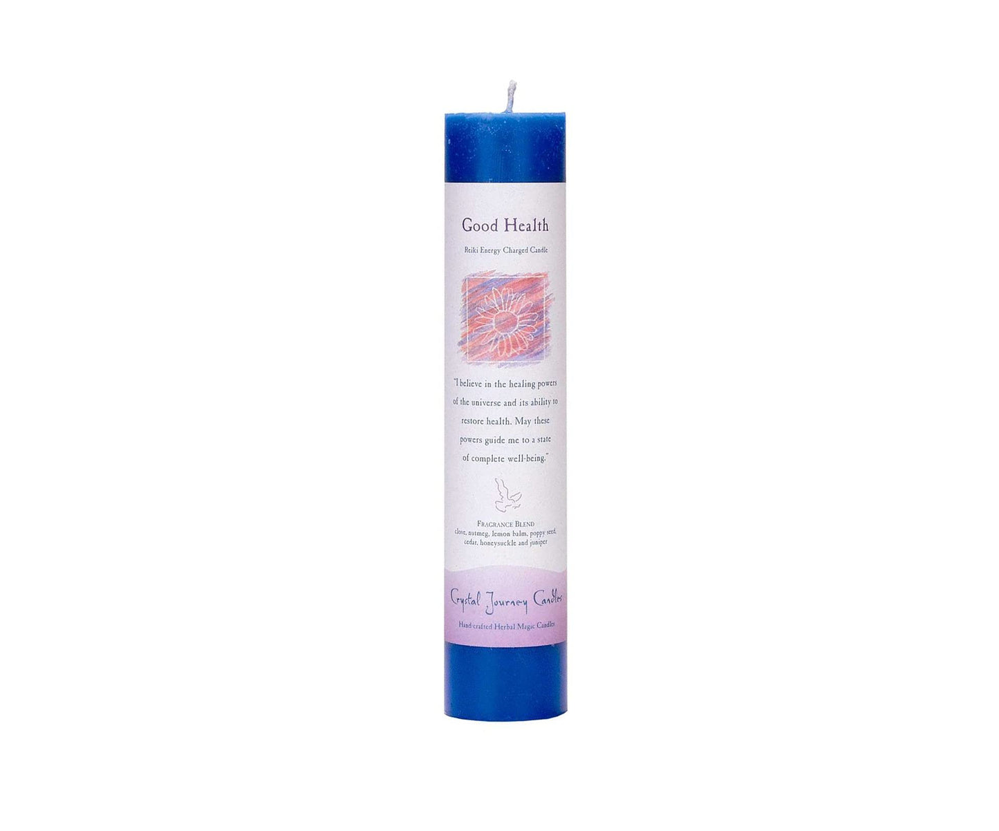 Crystal Journey Reiki Charged Herbal Pillar Candle with Inspirational Labels - Bundle of 4 (Positive Energy, Good Health, Healing, Protection) Each 7"x1.5" Handcrafted with Lead-Free Materials