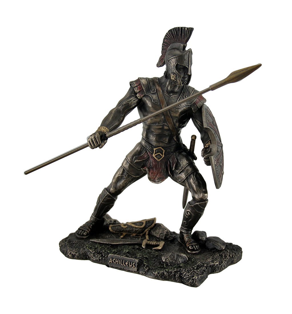 Veronese Design Achilles, The Greek Trojan War Hero, Stunning 9-Inch High Bronze-Finished Cast Resin Statue with Shield and Spear - Excellent Detail - Hand Panted Accents