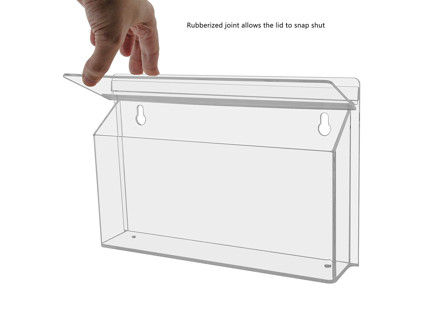 Marketing Holders Outdoor Brochure Holder Holds 11" x 4" Horizontal Trifolds Clear Acrylic Wall Mount Rack Card Box with Lid Includes Take One Sticker and Adhesive Strips