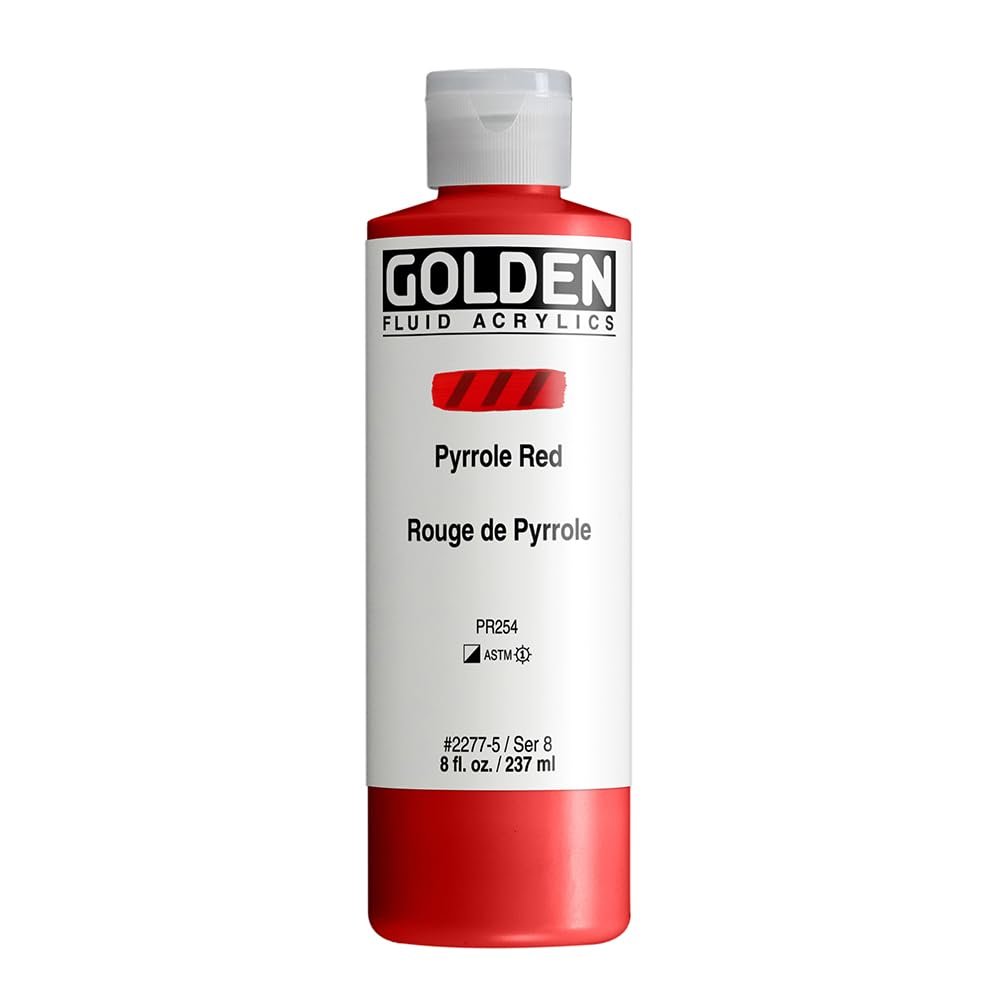 Fluid Acrylics by GOLDEN, Pyrrole Red, 8 fl. oz. Bottle, Professional Acrylic Paint, Semi-Opaque