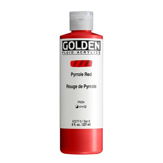 Fluid Acrylics by GOLDEN, Pyrrole Red, 8 fl. oz. Bottle, Professional Acrylic Paint, Semi-Opaque