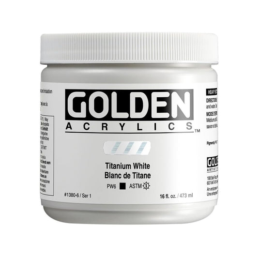 Heavy Body Acrylics by GOLDEN, Titanium White, 16 fl. oz. Jar, Professional Acrylic Paint, Opaque