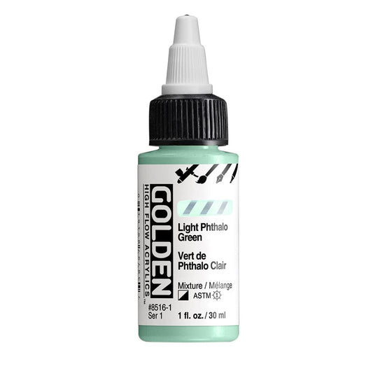 GOLDEN High Flow Acrylics, Light Phthalo Green, 1 fl. oz. Bottle, Professional Acrylic Paint, Semi-Opaque