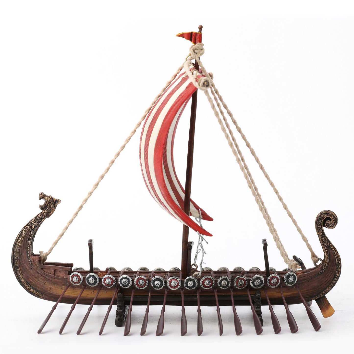 Veronese Design 6 7/8 Inch Viking Drakkar Longship Red and White Stripe Sail Resin Hand Painted Sculpture