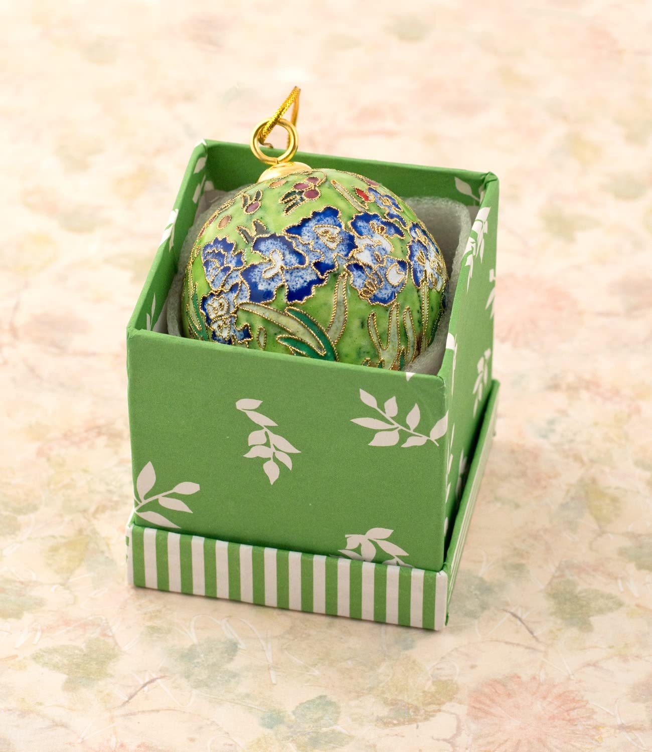 Value Arts Handmade Cloisonne Van Gogh Lime Green Irises Ball Ornament