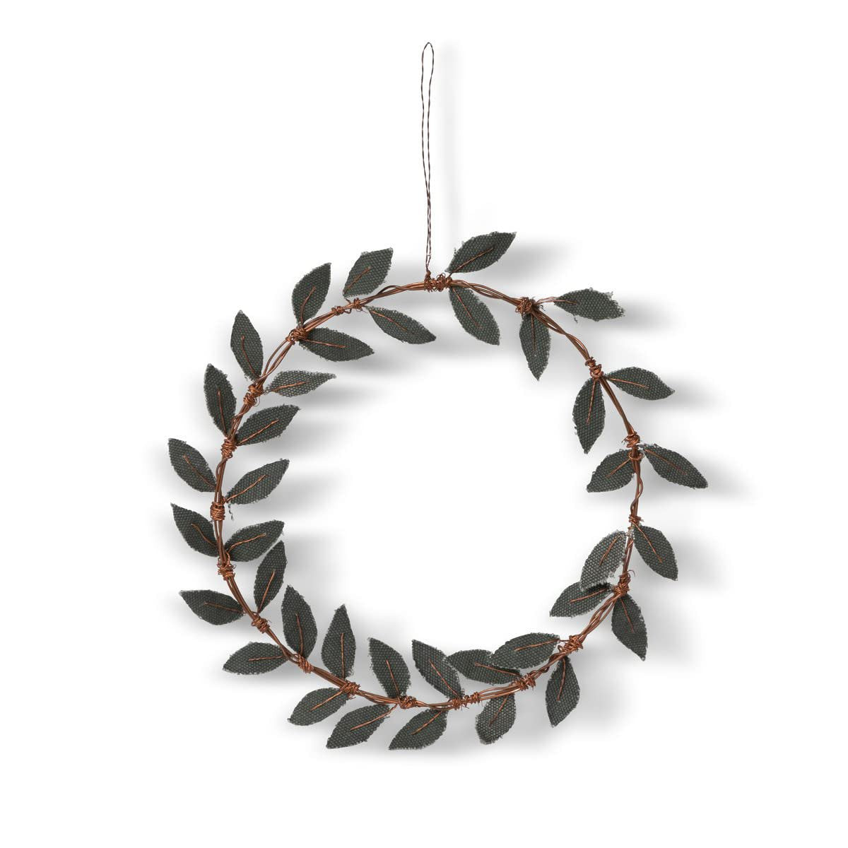 Park Hill Collection Upcycled Tent Canvas Olive Mini Leaf Wreath, 6.25-inch Diameter, Canvas, Brass and Glass, for Home, Office, Kitchen, Room Décor Use